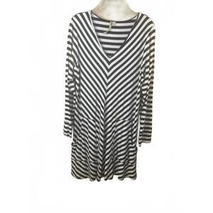 Comfy USA Women's Black and White Striped Long Sleeve Tunic Dress, Size Large